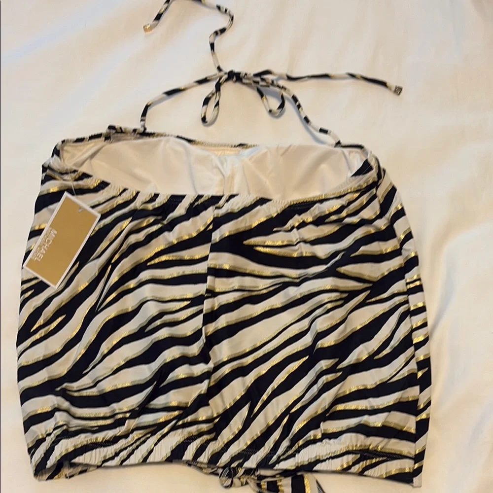 Michael Kors Black and Gold Zebra Halter Swim Top
